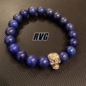 Blue Lapis Lazuli Beads Day of the Dead Skull NWOT